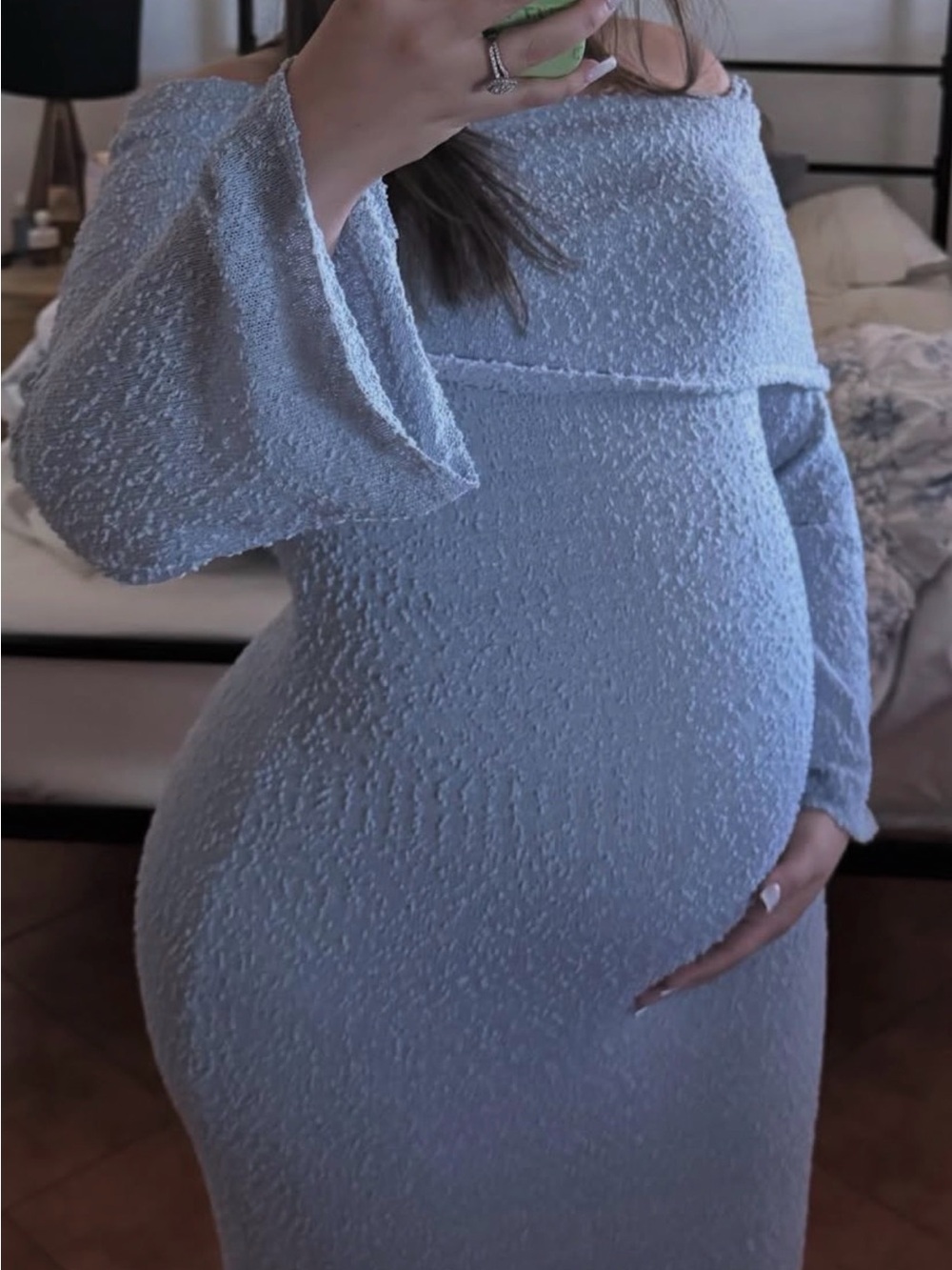 Off-Shoulder Light Blue Maternity Dress